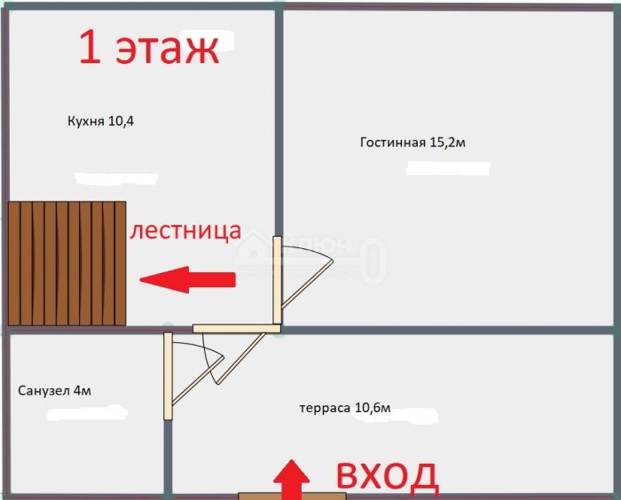 Часть дома, 56.2 кв.м, 6 сот.