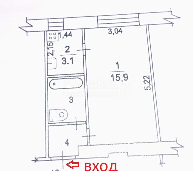 1-комн. квартира, 23.7 кв.м.