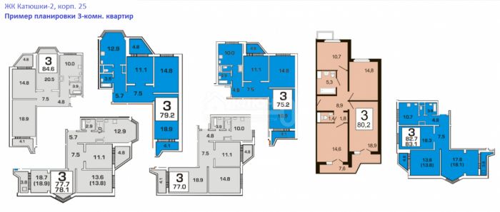 3-комн. квартира, 72 кв.м.